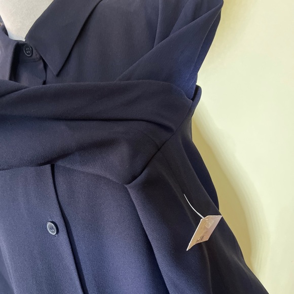 CHAUS Size 18 Career Tunic Blouse Buttondown Navy Blue Career Elegant $89 NEW - Picture 9 of 14